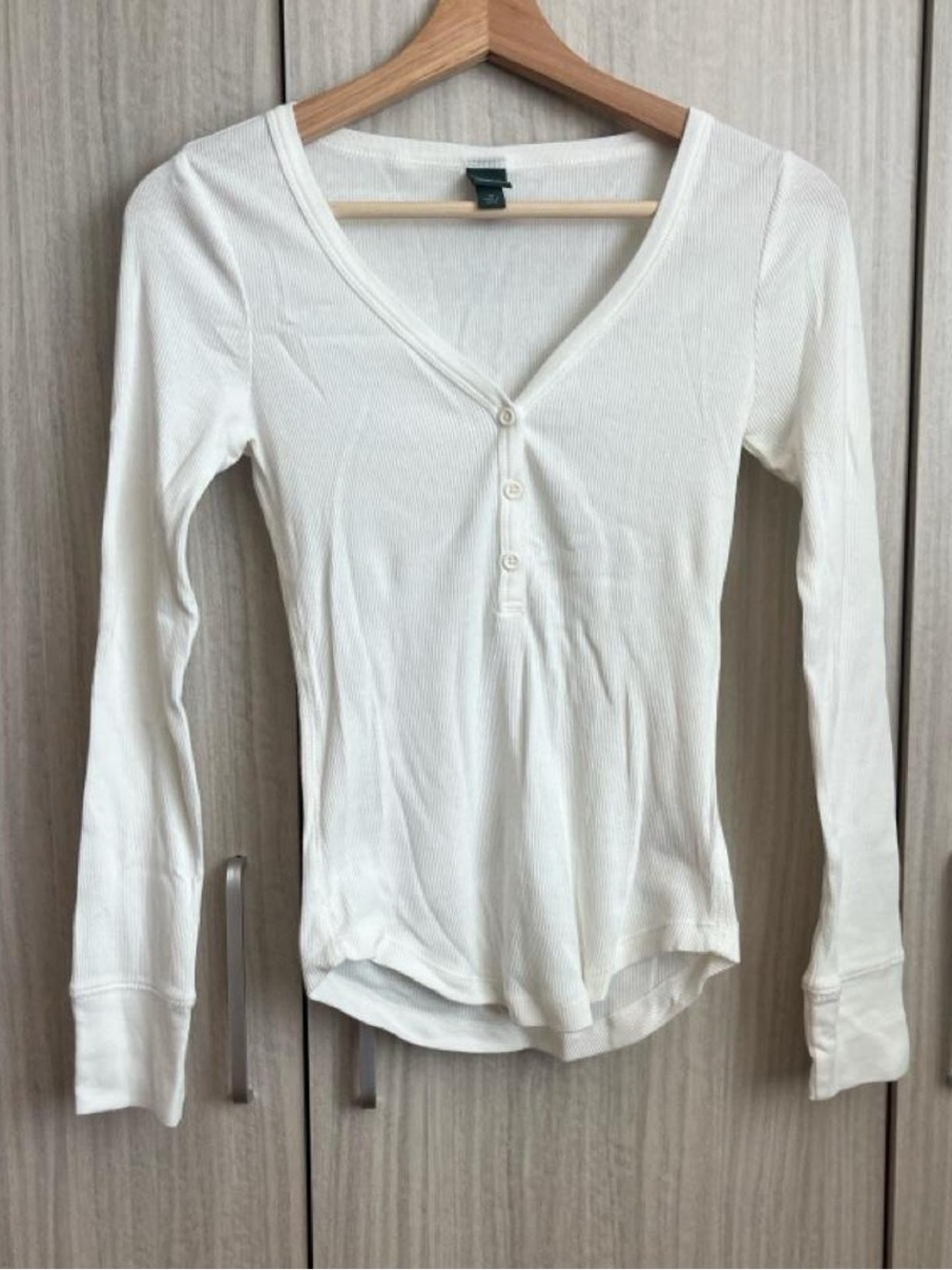 wild fable White Ribbed Henley Long-Sleeve Top